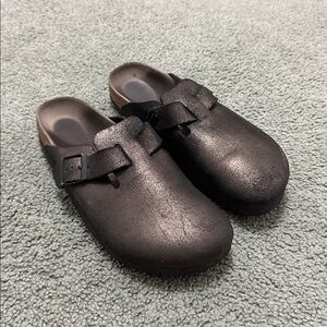 Birkenstock Boston Washed Metallic Black Slip on Clog - 41 Narrow